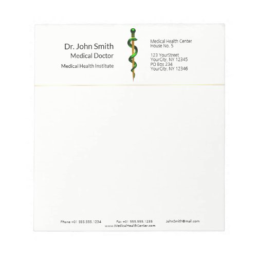 Green Gold Rod of Asclepius Medical Herbal Notepad
