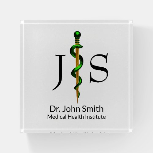 Green Gold Rod of Asclepius Medical Herbal Paperweight