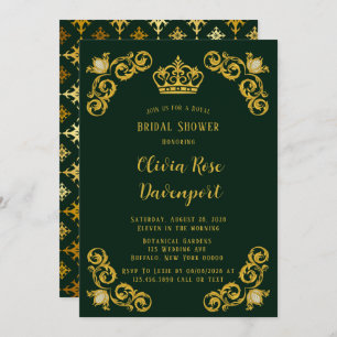 Green & Gold Royal Crown Damask Bridal Shower Invitation