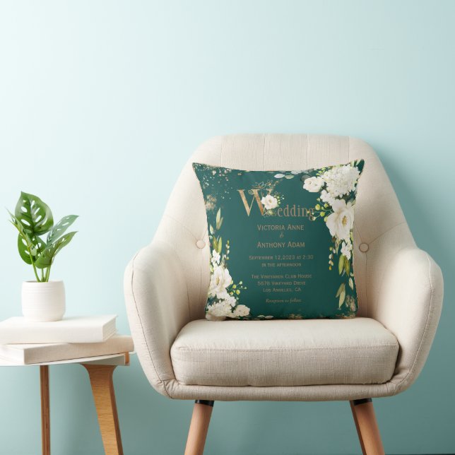 Green Gold Rustic Floral Wedding Keepsake Throw Pillow (Chair)