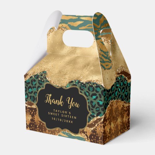 Green Gold Safari Agate Sweet Sixteen Thank You Favor Boxes