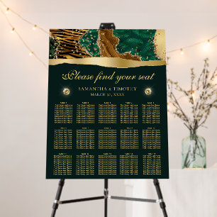 Green & Gold Safari Agate Wedding Seating Chart Foam Board