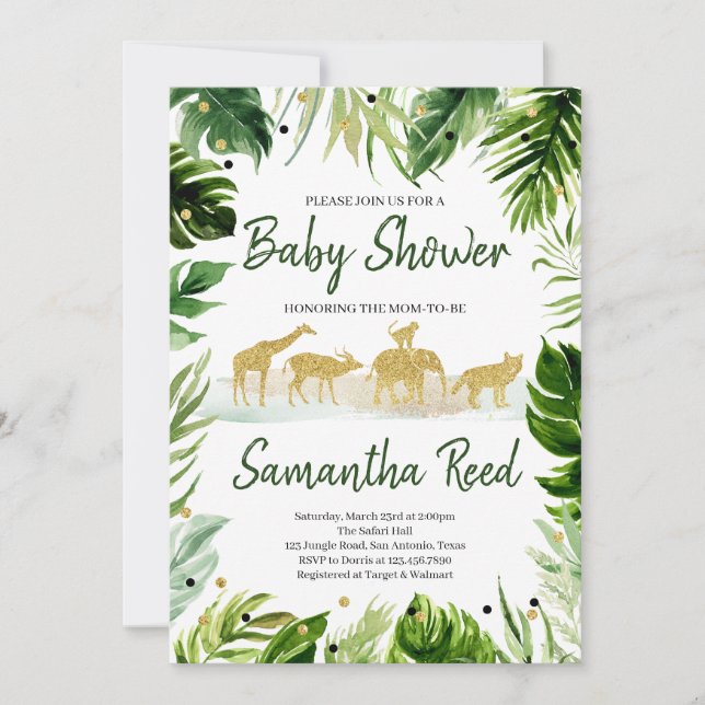 Green Gold Safari Jungle Baby Shower Invitation (Front)