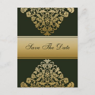 green gold save the date announcement postcard