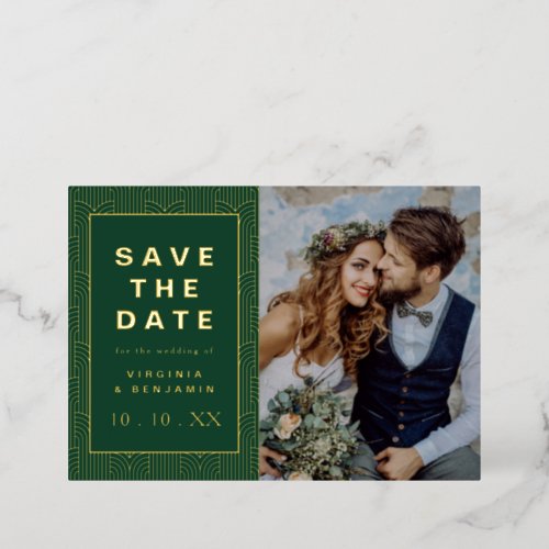 Green Gold Save The Date Foil Photo Card