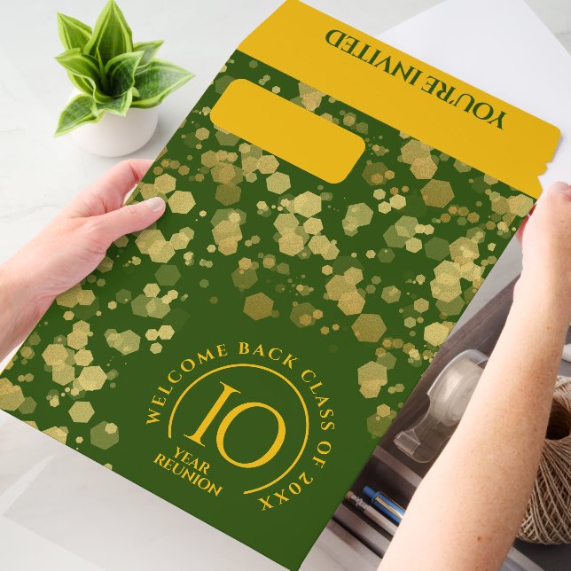 Green & Gold School Class Reunion Envelope Mailers (Desk)