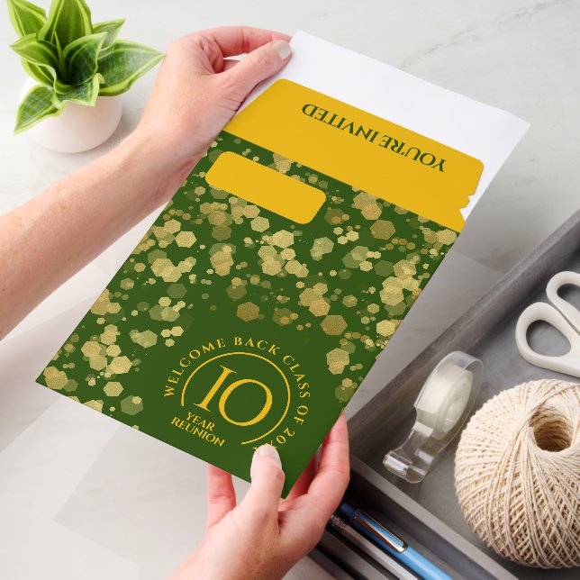Green & Gold School Class Reunion Envelope Mailers (Desk)