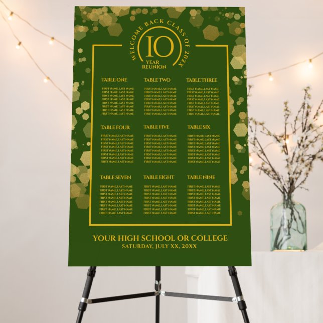 Green & Gold School Class Reunion Seating Chart Foam Board (In Situ (Stand))