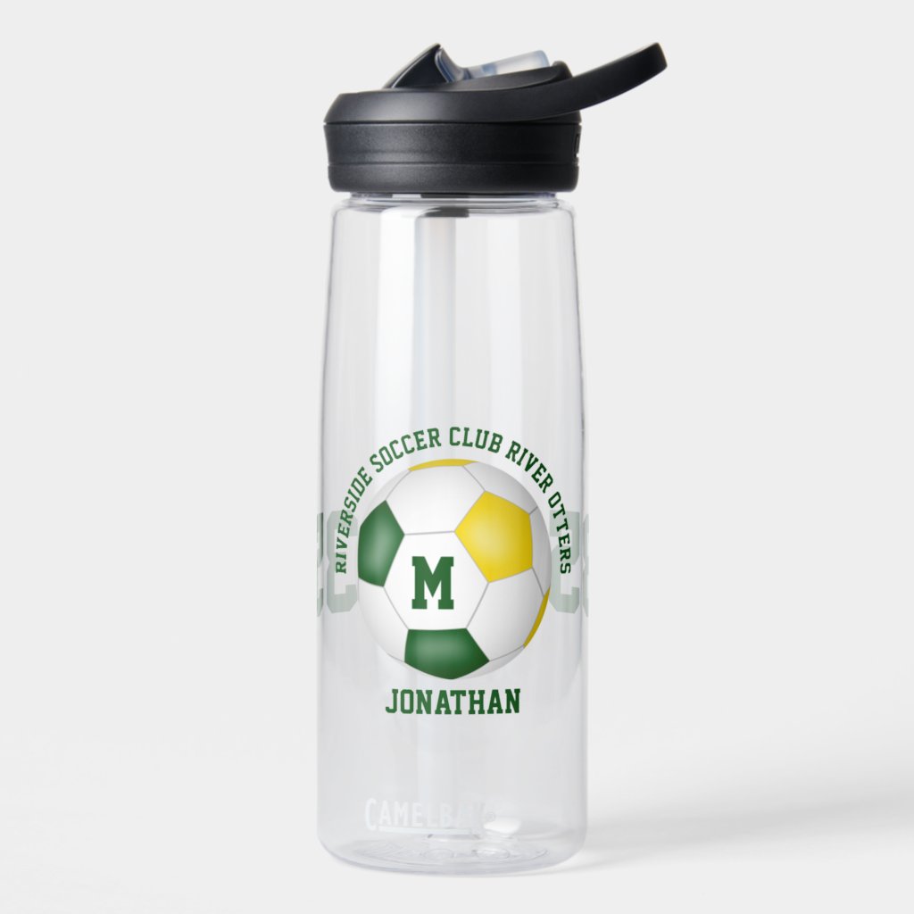 green gold school club team colors custom soccer water bottle