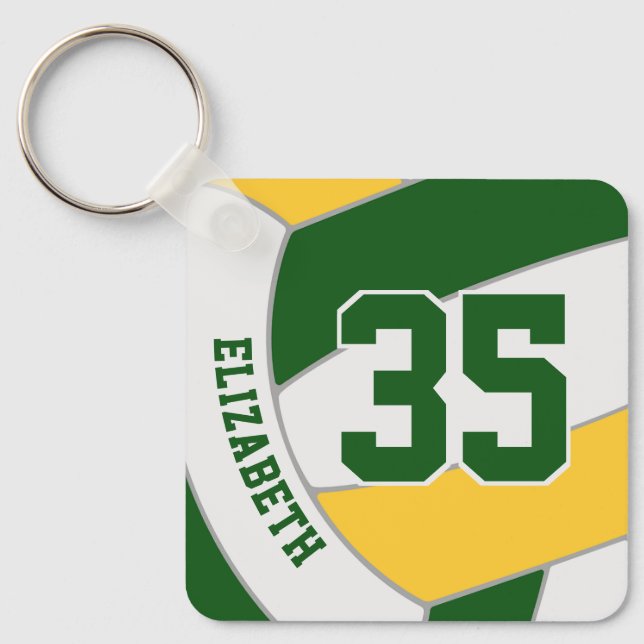 green gold school club team colors volleyball keychain (Front)