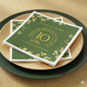 Green & Gold School College Class Reunion Paper Dinner Napkins
