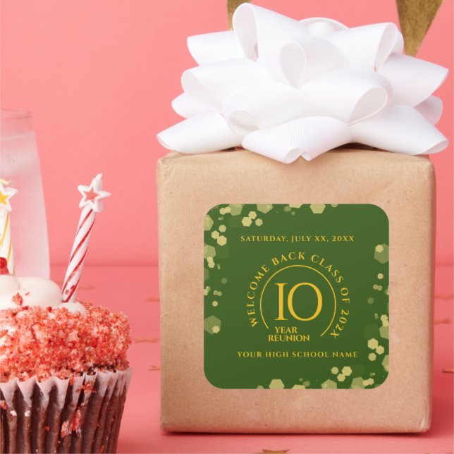 Green & Gold School College Class Reunion Square Sticker (Party)