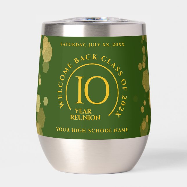 Green & Gold School College Class Reunion Thermal Wine Tumbler (Front)