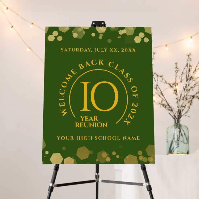 Green & Gold School College Class Reunion Welcome Foam Board (In Situ (Stand))