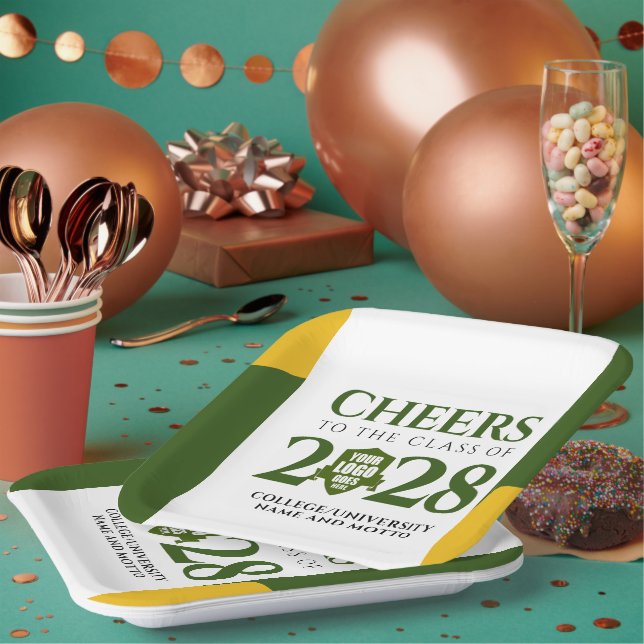 Green Gold School College University Graduation Paper Plates (Multi)