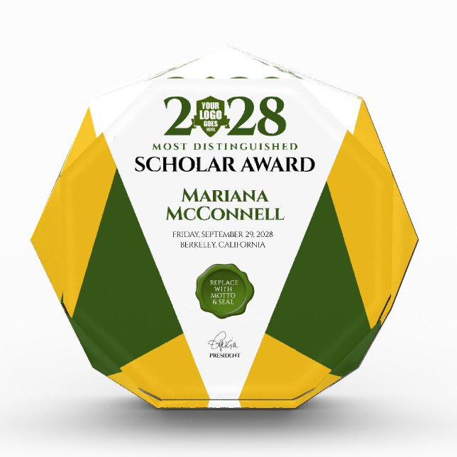 Green Gold School College University Graduation Photo Block (Front)
