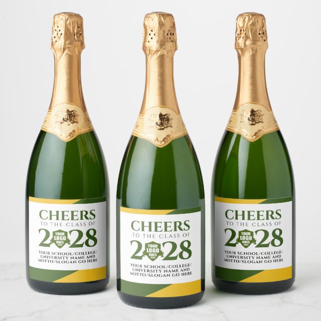Green Gold School College University Graduation Sparkling Wine Label (Bottles)