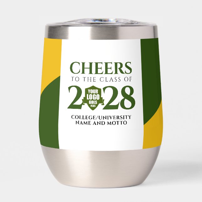Green Gold School College University Graduation Thermal Wine Tumbler (Front)