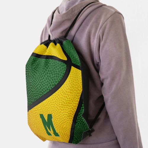 green gold school colors boys girls basketball drawstring bag