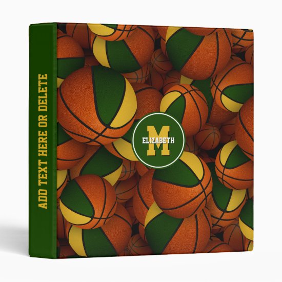 green gold school colors girls boys basketball 3 ring binder