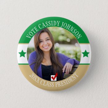 Green & Gold School Election Student Body Vote Button by teeloft at Zazzle