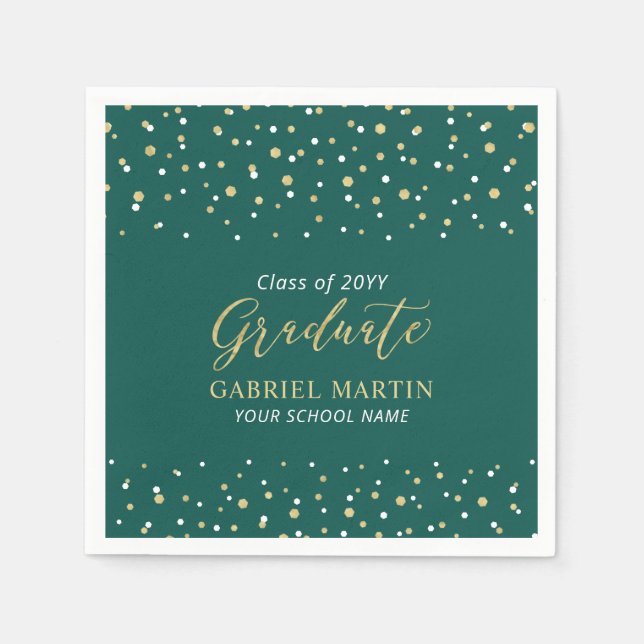 Green & Gold School Graduation Ceremony Party  Napkins (Front)