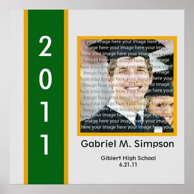 Green & Gold School Graduation Framed Wall Art (Front)