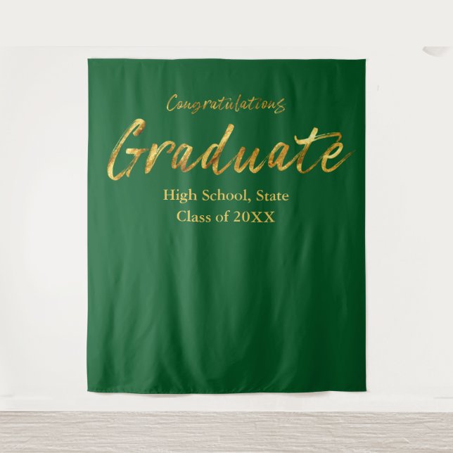 Green Gold Script Congratulations Graduate Tapestry (Front)