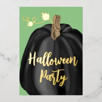 Green Gold Script Pumpkin Halloween Party Foil
