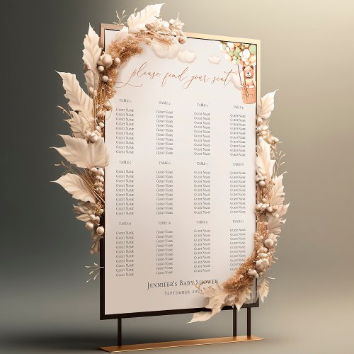 Green Gold Seating Chart Bear Ballloons Shower Foam Board