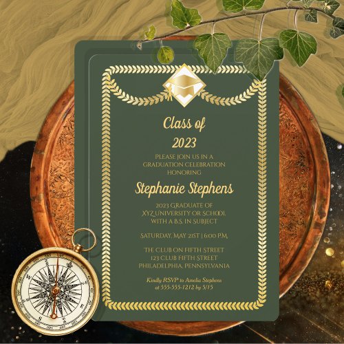 Green  Gold Serpentine Graduation Party Invitation