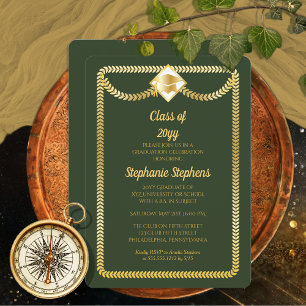 Green Gold Serpentine Graduation Party Invitation