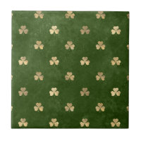 Green & Gold Shamrock Pattern Irish Ceramic Tiles