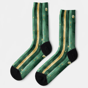 Green Gold Shamrock St. Patrick's Day Stripes Socks