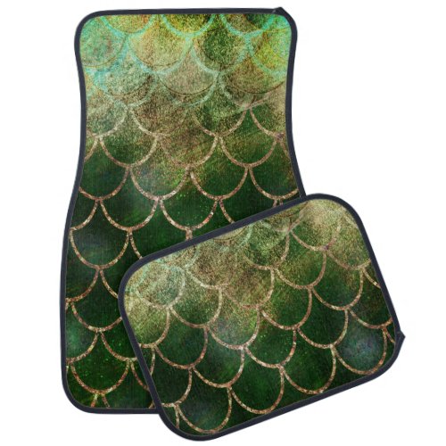 Green  Gold Shimmer Mermaid Fish Scales Car Floor Mat