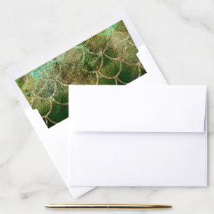 Green & Gold Shimmer Mermaid Fish Scales Envelope Liner