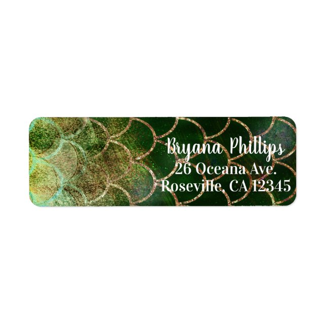 Green & Gold Shimmer Mermaid Fish Scales Label (Front)