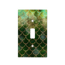 Green & Gold Shimmer Mermaid Fish Scales Light Switch Cover