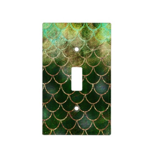 Green  Gold Shimmer Mermaid Fish Scales Light Switch Cover