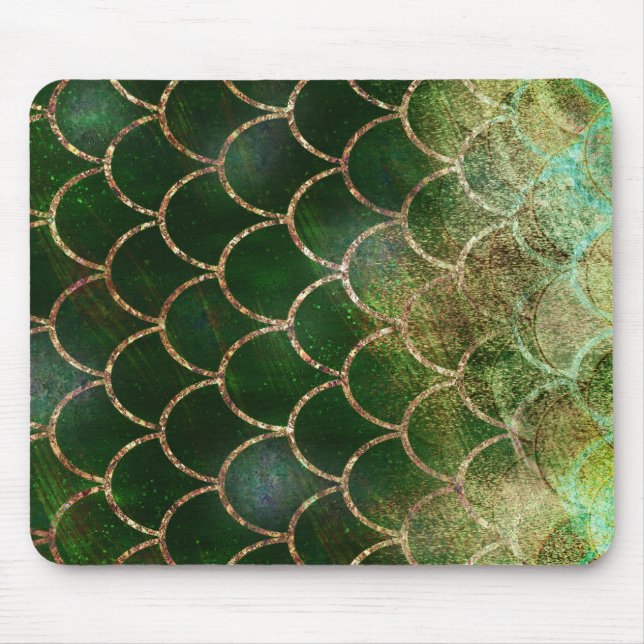 Green & Gold Shimmer Mermaid Fish Scales Mouse Pad (Front)