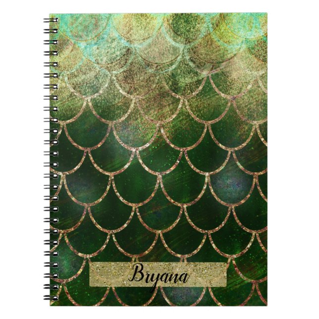 Green & Gold Shimmer Mermaid Fish Scales Notebook (Front)