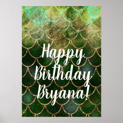 Green  Gold Shimmer Mermaid Fish Scales Poster