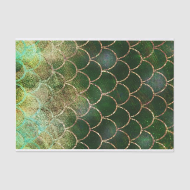 Green & Gold Shimmer Mermaid Fish Scales Tissue Paper (Front)