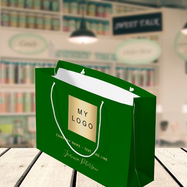 Green gold signature name business logo large gift bag (Creator Uploaded)