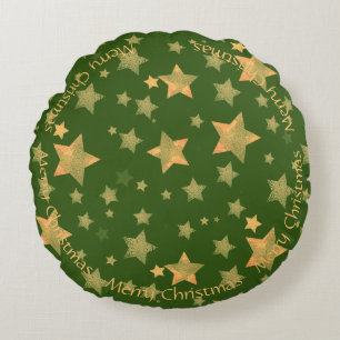 Green Gold Simple Elegant Chic Vintage Christmas Round Pillow