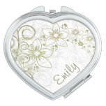 Green &amp; Gold Simple Floral With Name Vanity Mirror at Zazzle