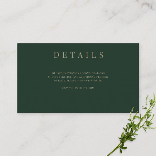 Green  Gold Simple Formal Wedding Details  Enclosure Card