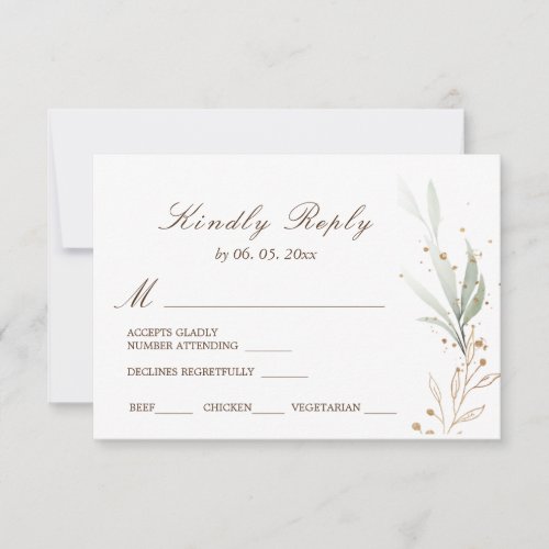 Green Gold Simple Greenery Watercolor Wedding RSVP Card