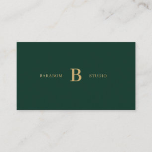 Green & Gold Simple Initial Minimal Professional Business Card