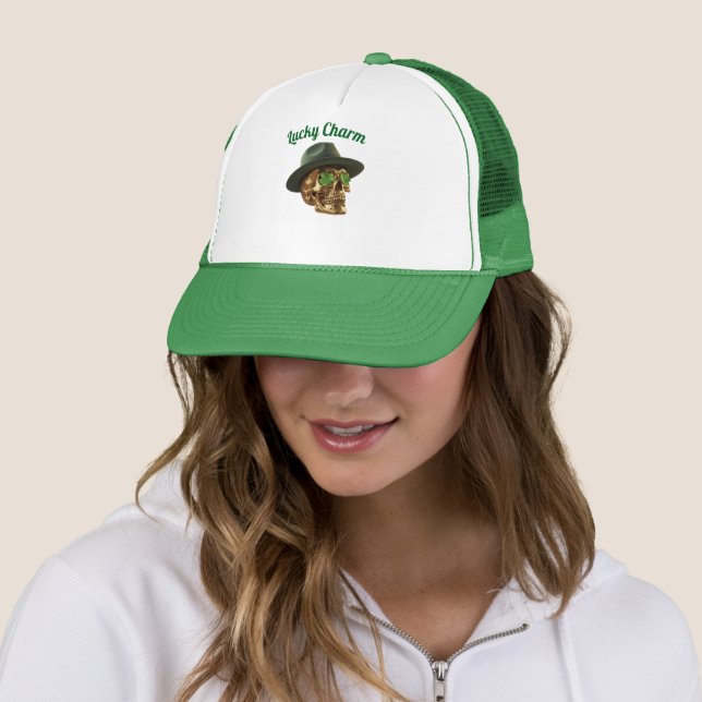 Green Gold Skul Fedora Hat St.Patricks Day Trucker (In Situ)